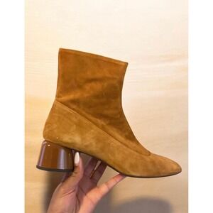 Castañer Leto Suede Ankle Boots Cognac Leather Block Heel EU 38 US 7.5 $285
